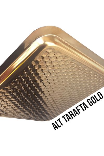 Abant 6 Pieces Gold Square Drop Patterned Coffee Serving Tray & Plate (21X21CM)