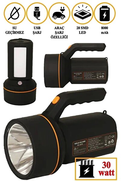 GoldSilver Gold Silver Gs-8006 Parlak Ledli Taşınabilir Şarj Edilebilir El Feneri