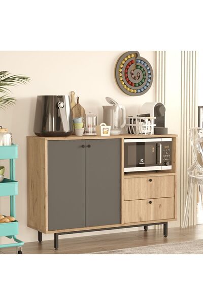 Yurudesign Royce Serisi Kahve Köşesi Çok Amaçlı Dolap Mutfak Dolabı Sepet-Antrasit RE2-SA