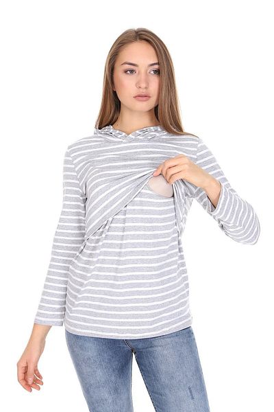Luvmabelly Myra3521 Gray Striped Hooded Nursing Sweatshirt