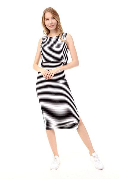 Luvmabelly Myra5552 - Rochie pentru alăptare Fără mâneci cu fantă în dungi - Negru
