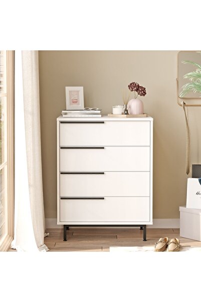 Yurudesign Ocean Şifonyer 4 Çekmece Metal Ayaklı Beyaz On17-w