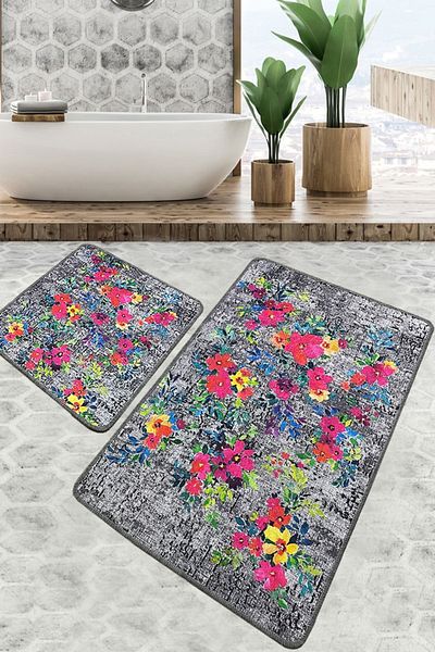 Chilai Home Etova Bathroom Rug Set of 2 Bathroom Rug Mat Washable Non-Slip Djtbanyo
