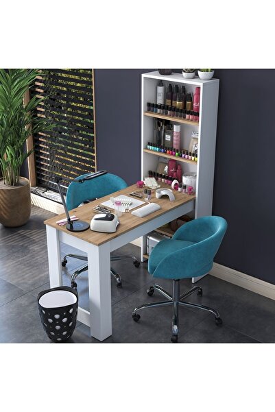 Rani Mobilya Rani Bj113 Raflı Manikür Masası Makyaj Masası Sepet Ceviz - Beyaz
