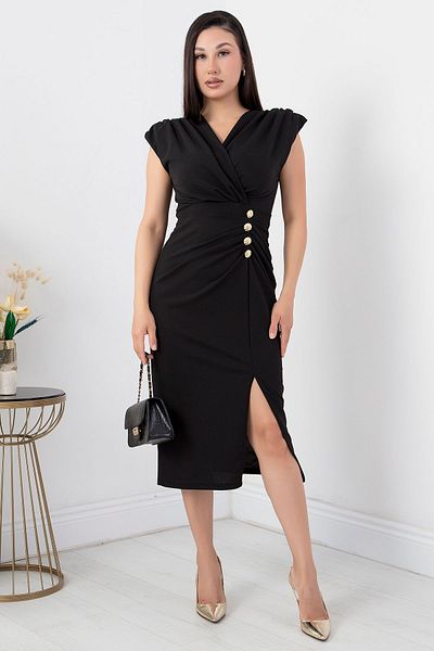PULLIMM Double Breasted Collar and Button Detail Dress Ny4402
