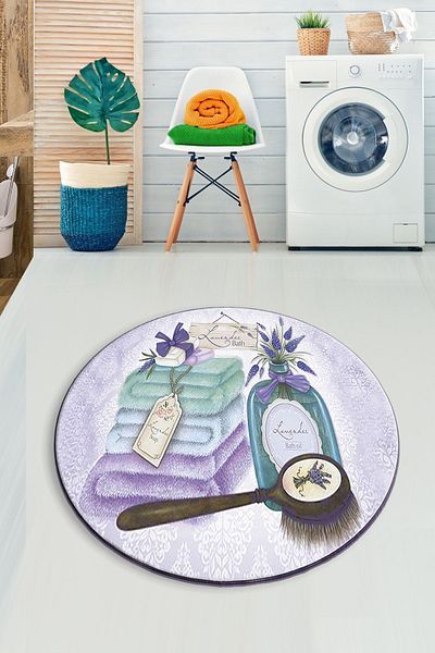 Chilai Home Λεβάντα 100x100 cm διάμετρος χαλί μπάνιου Djt πλενόμενο αντιολισθητικό σετ καθίσματος τουαλέτας