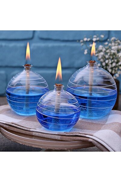 Kandillo Mavi Kandil Yağı Kokusuz Dumansız Iç Mekan Gaz Lambası Yakıtı 400 ml 1 Metre Fitil