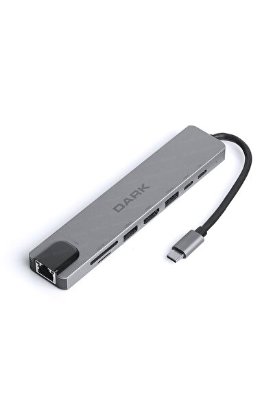 Dark Usb 3.1 Type-c 8 In 1 Ethernet Hdmi Tf Sd Kart Okuyucu Usb 3.0 Usb-c Pd Dönüştürücü Çevirici Hub