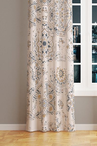 Moud's Anatolia 4 Patterned Suede Living Room Hall Background Curtain Printed Extrafor Drawstring SINGLE WING PRD-1012