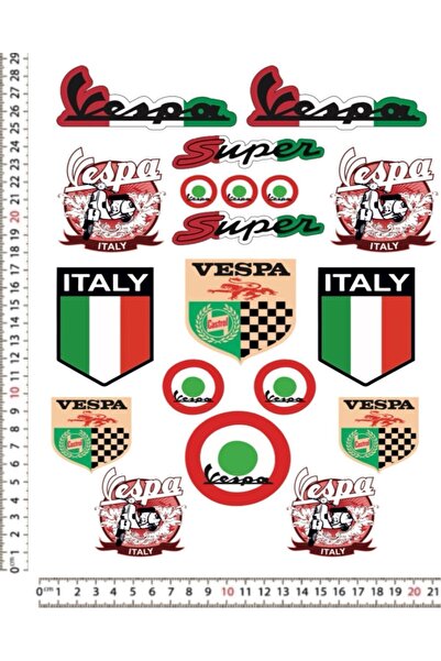 Phoenix VESPA SÜPER İTALYA MOTORSİKLET KASK STİCKER ÇIKARTMA SETİ