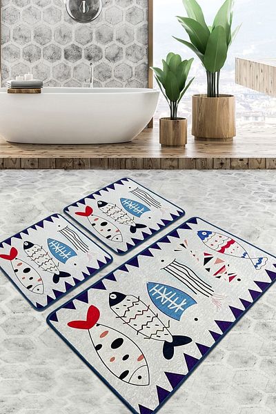 Chilai Home Le Poisson - Χαλί μπάνιου 3 τεμαχίων Djtbanyo
