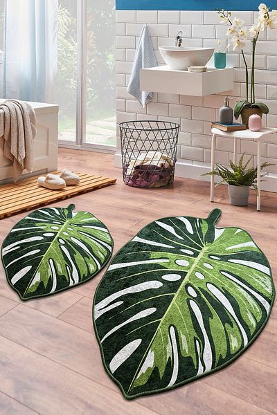Chilai Home Set de 2 covoare de baie verde cu rever