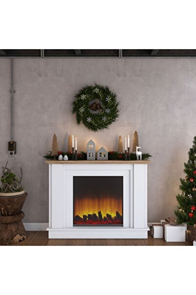 Rani Mobilya Rani Ah102 Elektrikli Dekoratif Yapay Şömine Tv Ünitesi Kumandalı Şömine Beyaz - Sepet Ceviz