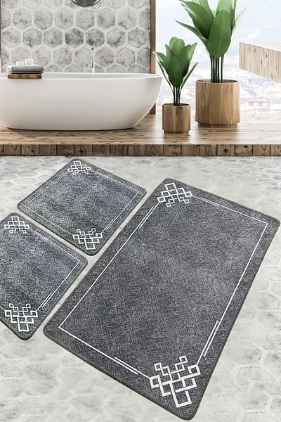 Chilai Home Olita Bathroom Rug Set of 3 Non-Slip Washable
