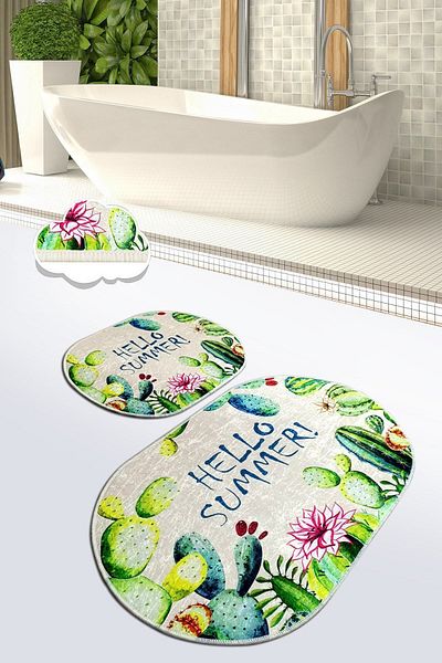 Chilai Home Hello Summer Σετ μπάνιου 2 τεμαχίων: Χαλί, Αντιολισθητική βάση που πλένεται και Djtbanyo