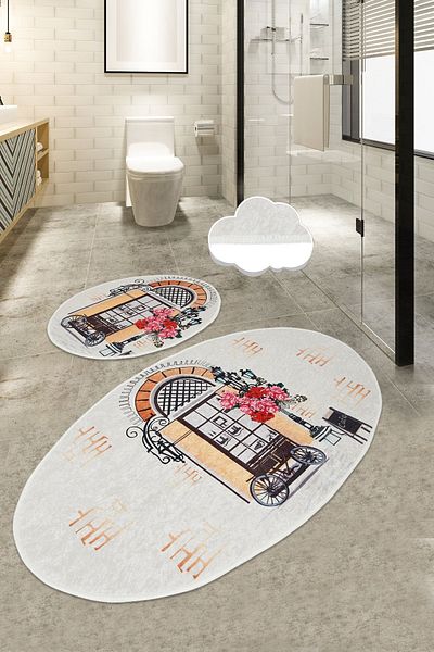 Chilai Home 2 Σετ Cafe Rash - Χαλί και πατάκι μπάνιου, Djtbanyo