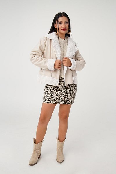 Hipo Trend Stone Detailed Faux Fur Biker Jacket