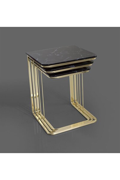 Veys Sehpa Gold 3 Lü Amor Zigon Sehpa - Orta Sehpa - Yan Sehpa