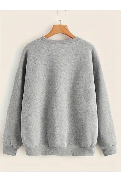 CAST COLLECTİON Γκρι The Moon Printed Unisex Oversize Φούτερ - Ποδηλατικός γιακάς