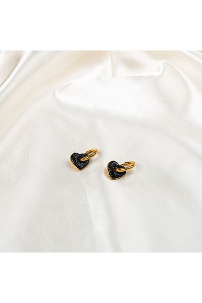 jewine studio High Quality Steel & Zircon Stone Black Earrings (PAIR)