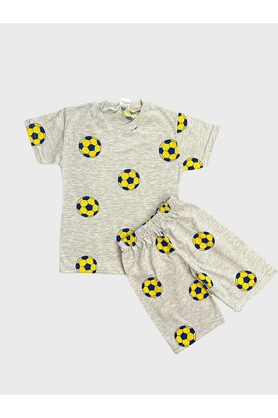 Fil Kids Boy's Gray Cotton Soccer Ball Pajama Set - Yellow Navy Print, Short Sleeve Shorts