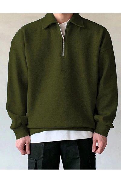 GENIUS STORE  Мъжки суитчър с поло деколте Oversize Суичър с половин цип OVERSIZE-СУИТШЪР