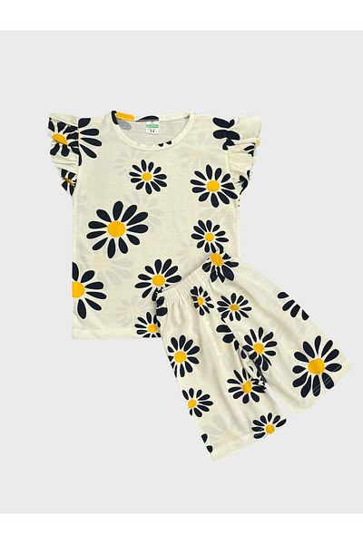 Fil Kids Set de pijamale de vară din bumbac cu imprimeu floral pentru fete - mâneci scurte și mâneci cu volane