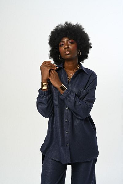Orfeo Negro Γυναικείο πουκάμισο Oversize - Μονόχρωμο, Διπλή Τσέπη, Μανίκια με κορδόνια