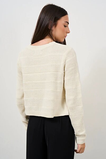 ONLY Ecru Colored Women's Knitted Sweater - Crew Neck, Side Tie 15324444