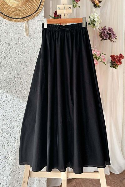 Ceylan Otantik Koton Black Skirt - Pocket Design