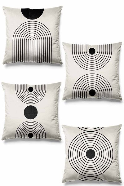 Pilloveland Modern Patterned Set of 4 - Double Sided Printed Suede Throw Pillow Cover