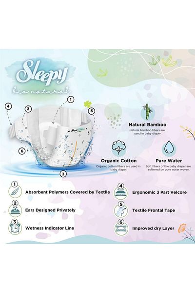 Sleepy Bio Natural Size 4 | 192 Count | 2-5Kg Diapers | Almond Milk | Vegan | 100% Leakproof