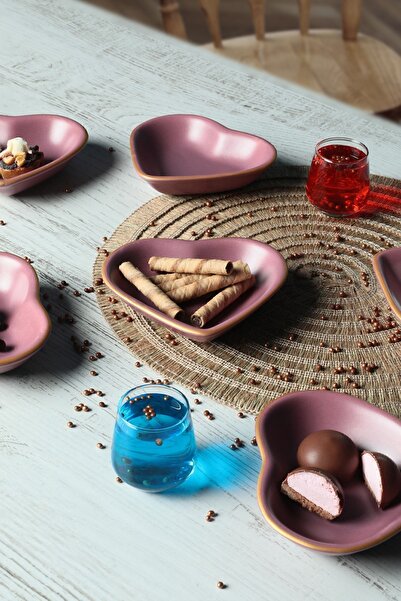 Keramika Μπολ Σνακ Καρδιάς Ματ Βιολετί Χρυσό Διχτυωτό / Μπολ Σάλτσας 14 εκ. 6 Τεμάχια