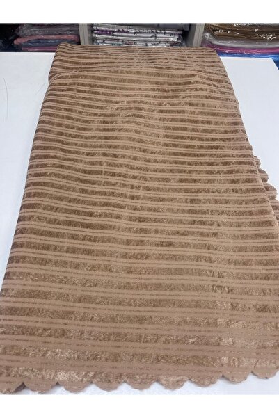 ceyizimdekor 3 Adet Bambu Açık Kahverengi Çizgili Süngerli Kadife Kaymaz Üst Sınıf Çekyat Koltuk Örtüsü