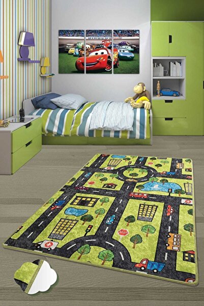 Chilai Home Green Cıty Çocuk Ve Bebek Halısı Yıkanabilir ,kaymaz Taban Leke T...