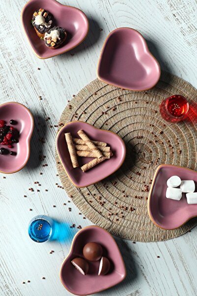 Keramika Μπολ Σνακ Καρδιάς Ματ Βιολετί Χρυσό Διχτυωτό / Μπολ Σάλτσας 14 εκ. 6 Τεμάχια