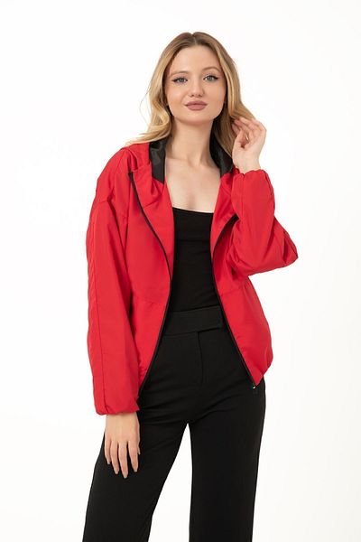 Montstop Women's Red Oversize Raincoat - Hooded, Water and Windproof, Pocketed and Lined Seasonal