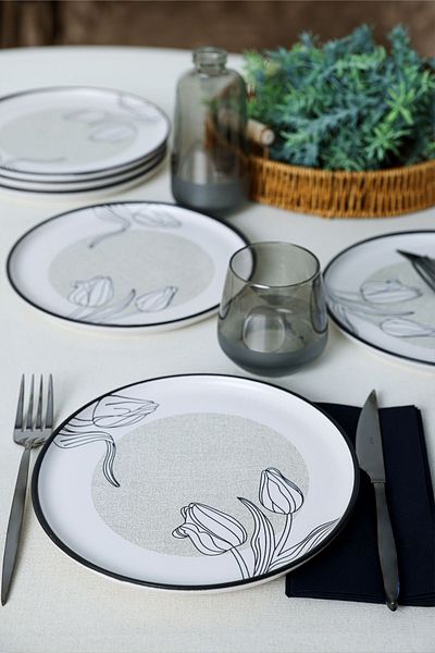 Keramika Nordic Shade Flowers Cake Plate - 22 Cm, 6 Pieces