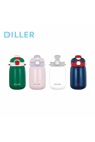 DILLER 420ml Steel Water Bottle with Strap - Single Lid, Dual Use, with/without Straw, 6 Hours Hot/Cold