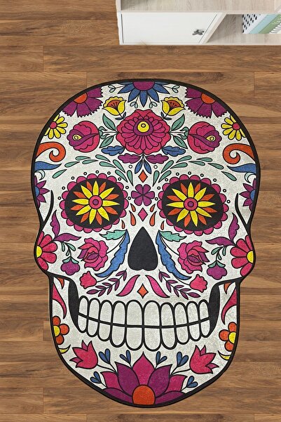 Chilai Home Skull Dekoratif Halı Yıkanabilir Kaymaz Taban Djth