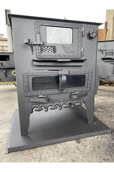 KAAN KUZİNE Tuğlalı Kömür Sobası Sömineli Kuzine .45' Camlı Fırınlı Soba