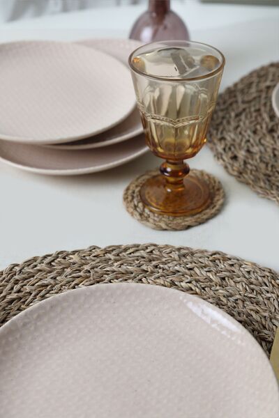 Keramika 21 Cm 6 Pieces Sandy Cream Relief Cake Plate - Q32