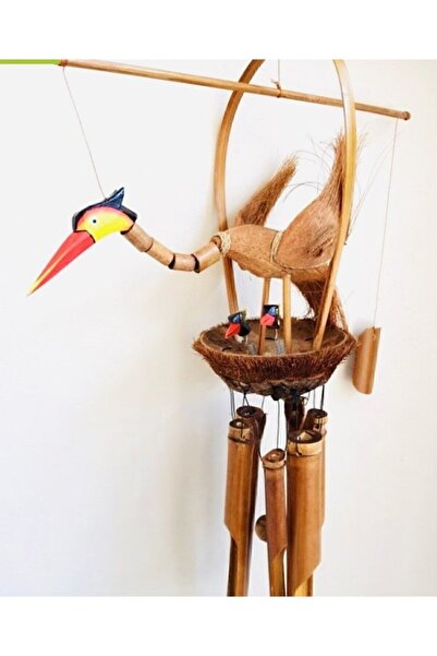 Genel Markalar Ahşap Bambu Rüzgar Çanı Yavrulu Leylek