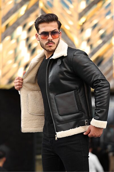 BOYS MANS Téli férfi bőrdzseki - fekete