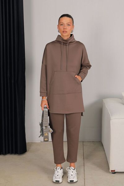 Melike Tatar طقم كنغر سكوبا - بني، جيب، موديل 3-5200