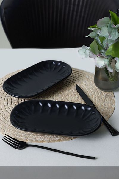 Keramika Matte Black Almond Boat Plate 22 Cm 2 Pieces 956