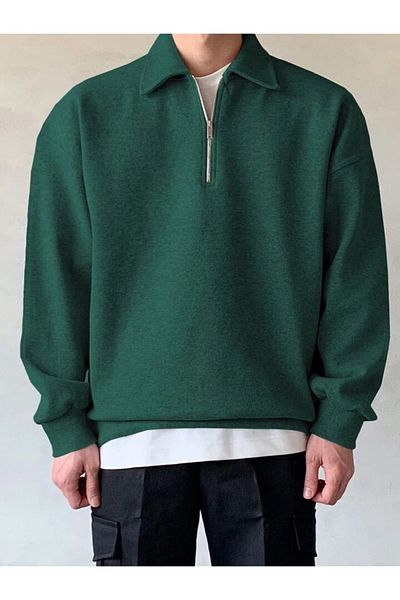 GENIUS STORE Ανδρικό φούτερ με λαιμόκοψη Polo Oversize - Μισό φερμουάρ