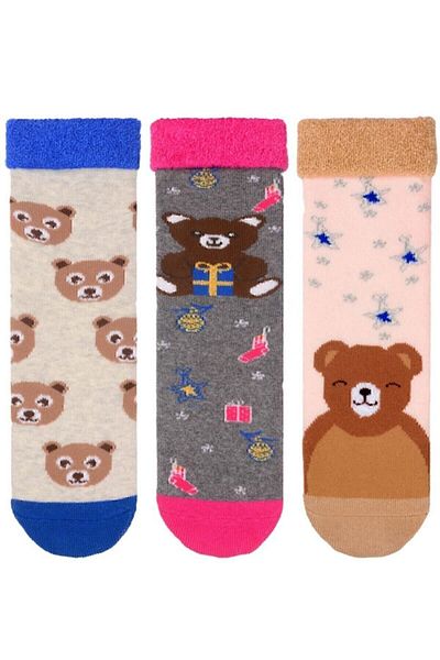 BRZ KIDS Комплект от 3 броя чорапи за момичета с щампа на хавлиени кърпи и подметка