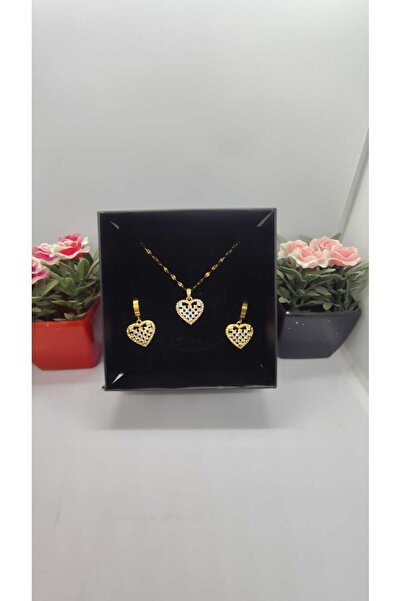 JUPİTER HOME 316l Çelik Kararmaz Altın Renk Taşlı Kalp Kolye Ve Küpe Seti Yıl...