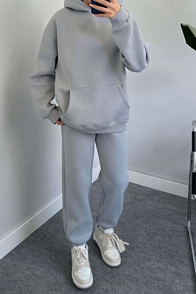 OKULCUBABA Γυναικείο σετ φόρμας χωρίς στάμπα, από βαμβάκι με 3 κλωστές, φαρδύ...